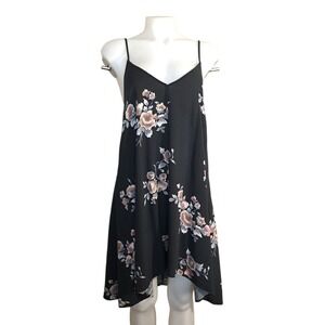 Mimi Chica Women's Floral Midi Dress‎ Size L Black Spaghetti Straps Adjustable